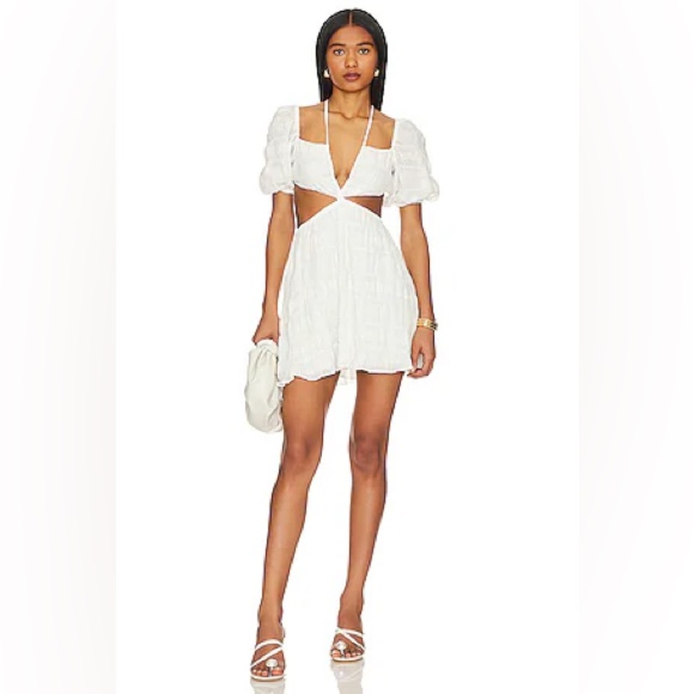Tularosa Benita Mini Dress White XL Puff Sleeve Cut-Out Lace-Up Back